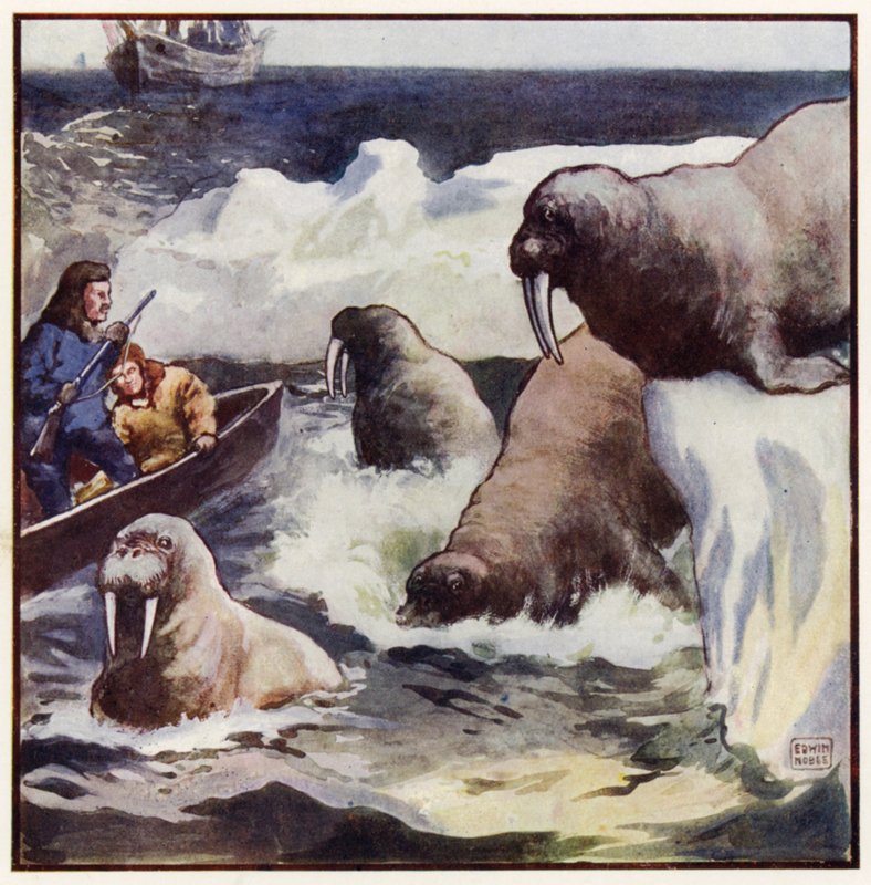 De kolossale skapningene vred seg rundt med utrolig fart (farge litho) av John Edwin Noble