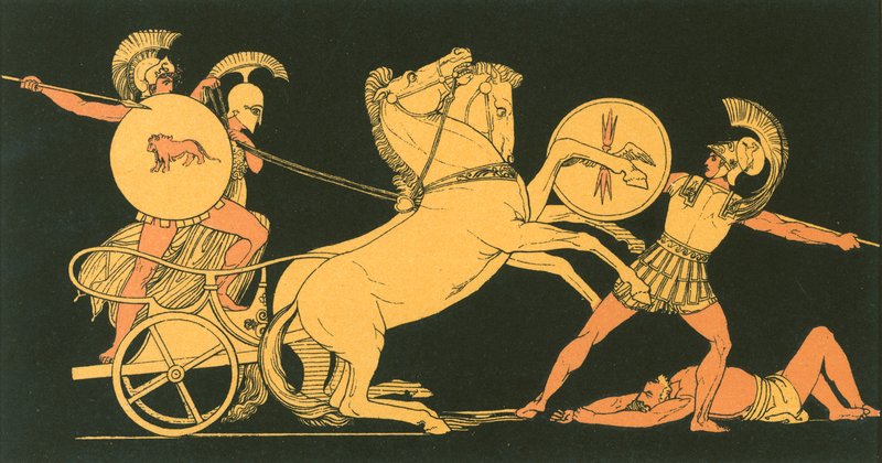 Diomed kaster spydet mot Ares av John Flaxman