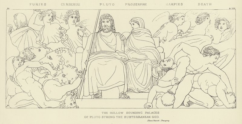 Furies, Cerberus, Pluto, Proserpine, Harpies, Death av John Flaxman