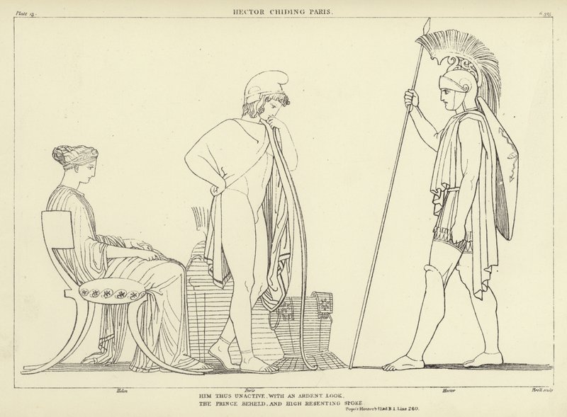 Hector kjefter Paris av John Flaxman