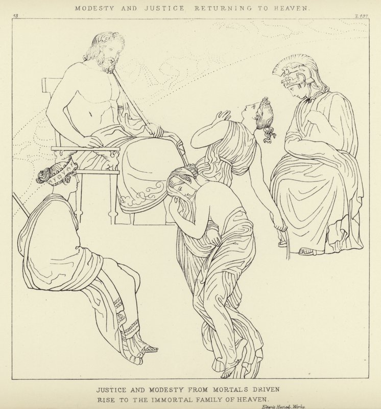 Beskjedenhet og rettferdighet vender tilbake til himmelen av John Flaxman