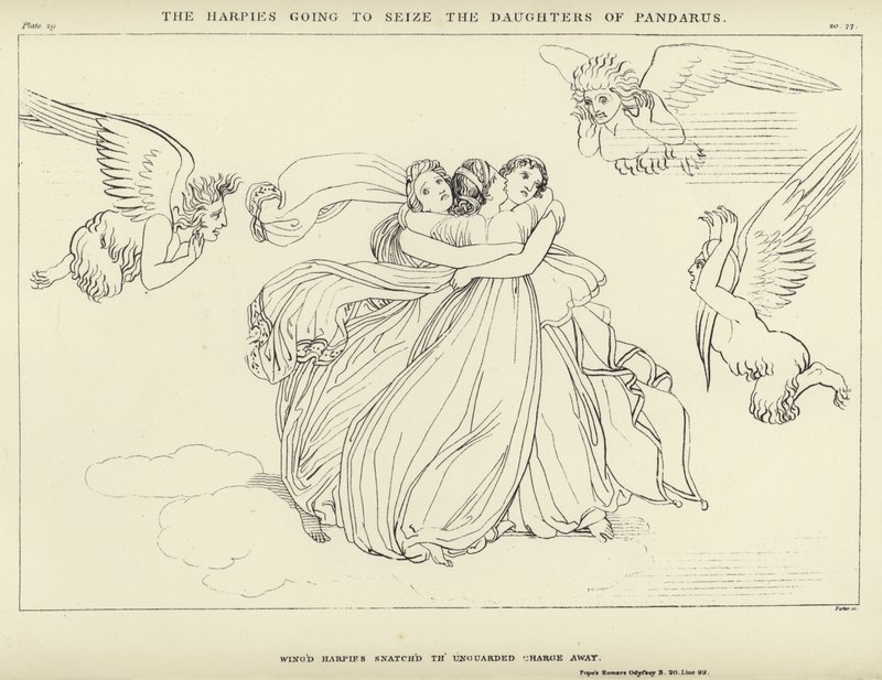 Harpiene kommer til å gripe Døtrene til Pandarus av John Flaxman
