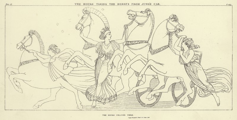 Timene tar hestene fra Junos bil av John Flaxman