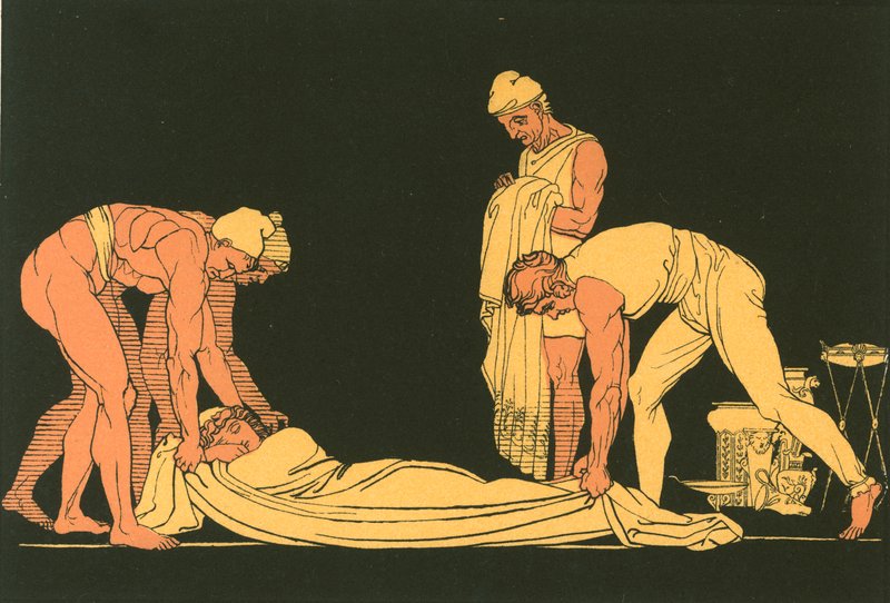 Ulysses sov, lagt på sin egen kyst av de Phaeaciske sjømennene av John Flaxman