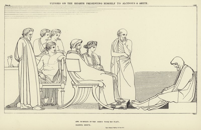 Ulysses on the Hearth presenterer seg for Alcinous og Arete av John Flaxman