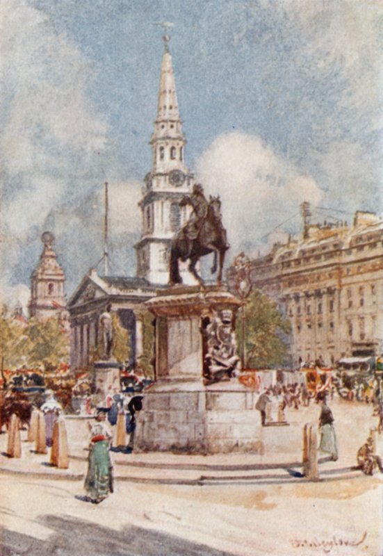 Charing Cross, med statue av Charles I og St. Martin-in-the-Fields av John Fulleylove