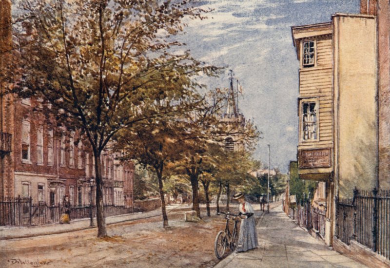 Church Row, Hampstead (farge litho) av John Fulleylove