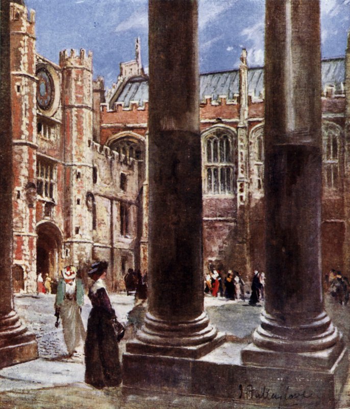 Clock Court, Hampton Court Palace, Richmond upon Thames, London (farge litho) av John Fulleylove