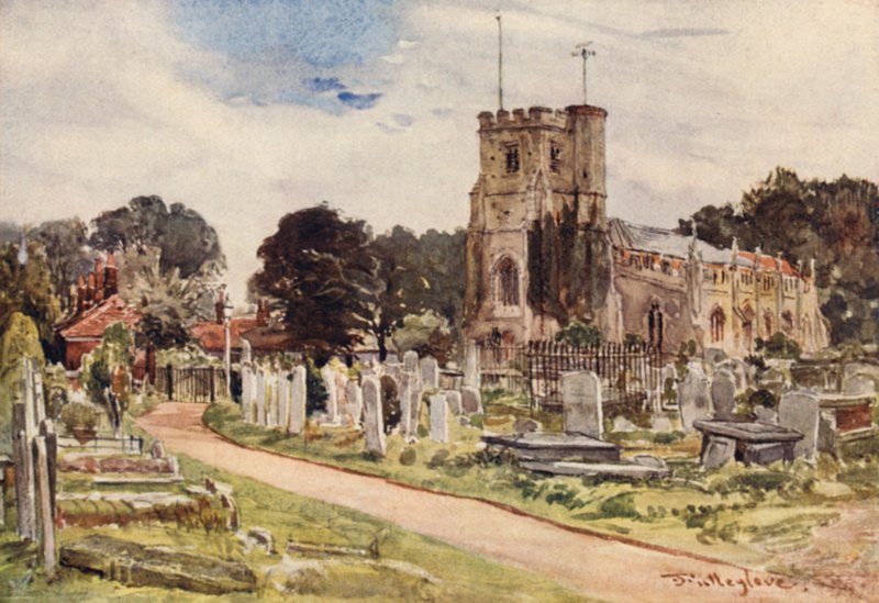 Edmonton Church (farge litho) av John Fulleylove