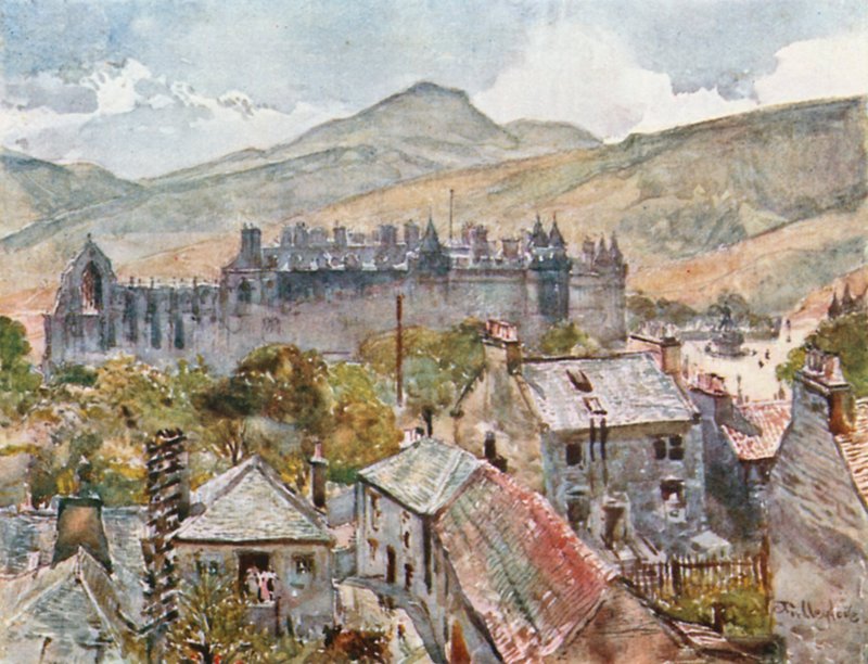 Holyrood Palace fra Public Gardens under Calton Hill av John Fulleylove