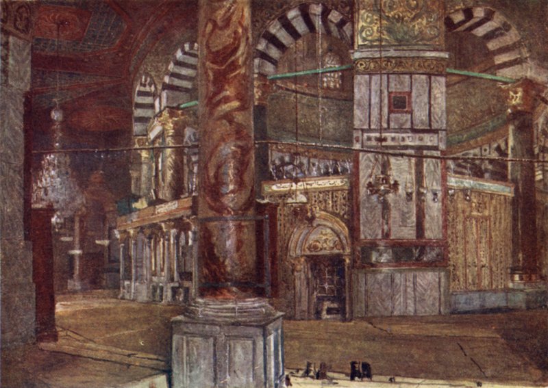 Interiør av Klippedomen (moskeen i Omar), fra sørøst (farge litho) av John Fulleylove