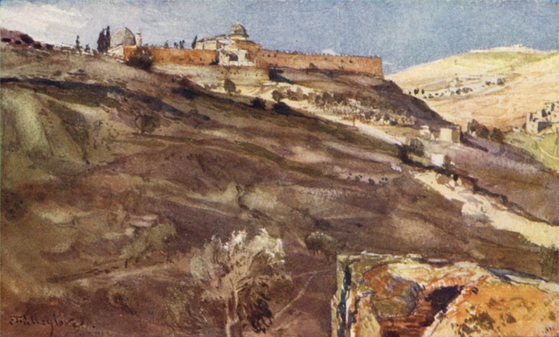 Jerusalem, sørmuren av tempelområdet, fra Hinnom-dalen, ved solnedgang av John Fulleylove