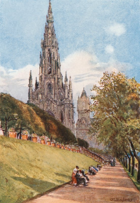 Sir Walter Scotts monument fra East Princes Street Gardens av John Fulleylove