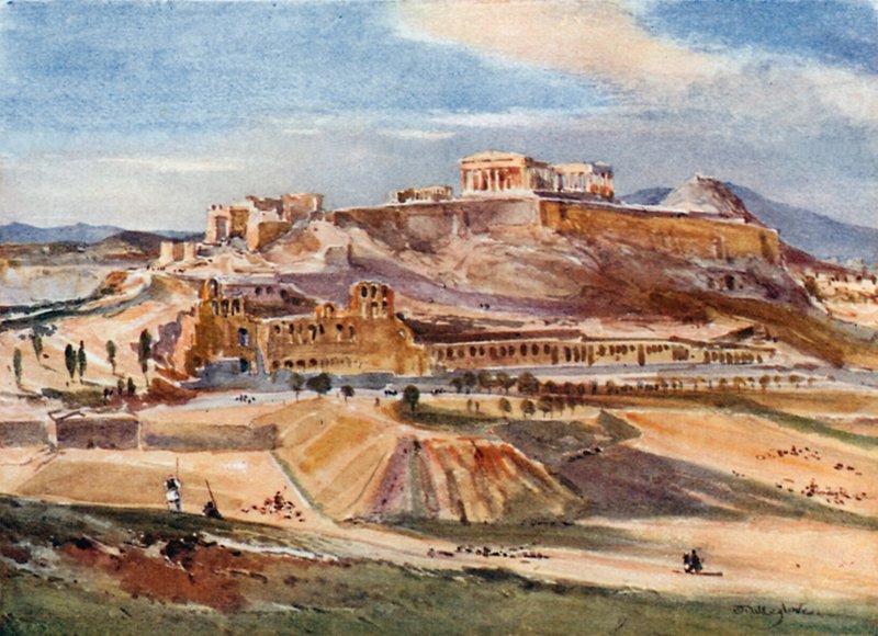 Akropolis fra bunnen av Philopappos-høyden av John Fulleylove