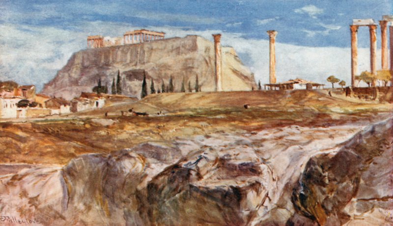 Akropolis med Kallirrhoe i forgrunnen av John Fulleylove