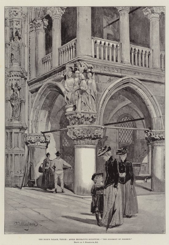 Dogepalasset, Venezia, vinkel dekorativ skulptur, Salomos dom av John Fulleylove