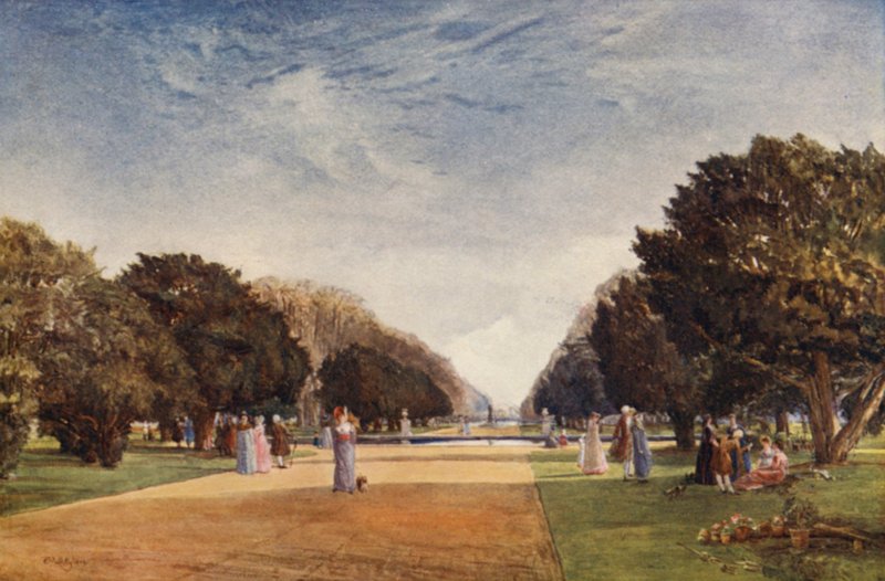 The Great Avenue, Hampton Court (farge litho) av John Fulleylove
