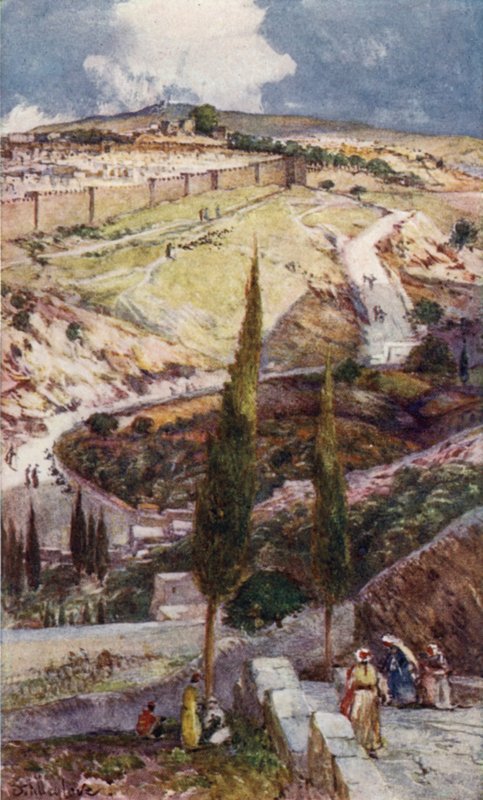 Nordøstenden av Jerusalem og Mizpa, fra Oljeberget (farge litho) av John Fulleylove