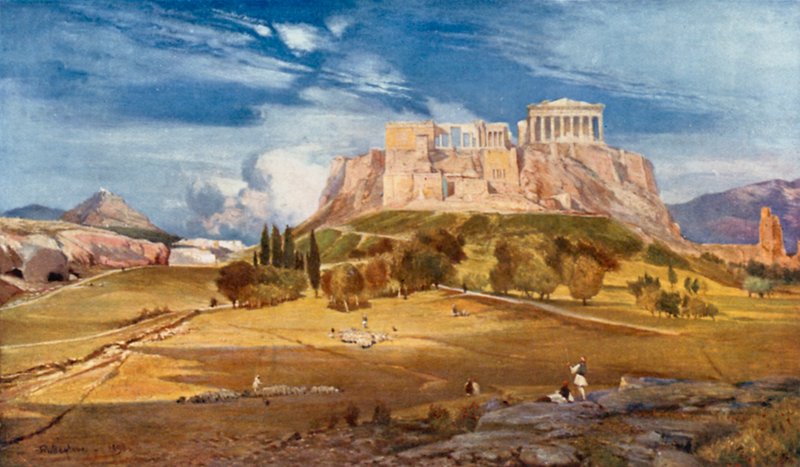Den vestlige enden av Akropolis sett fra under Pnyx av John Fulleylove