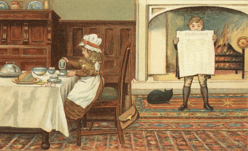 Frokost (farge litho) av John George (after) Sowerby