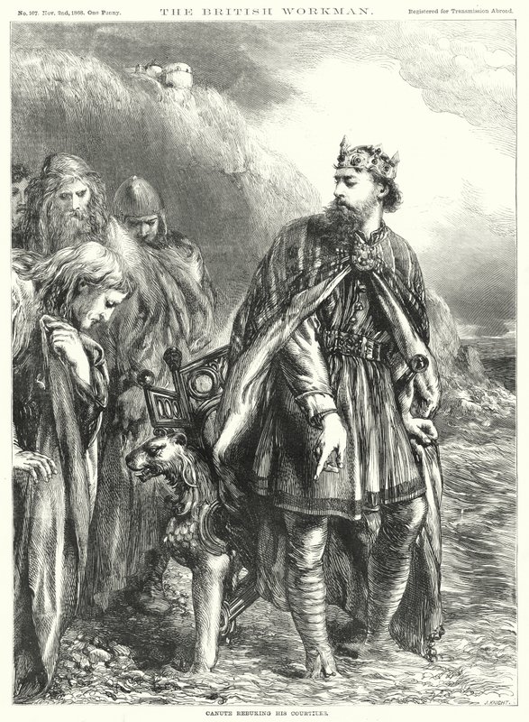 Knud som irettesetter hoffmennene sine (gravering) av John Gilbert