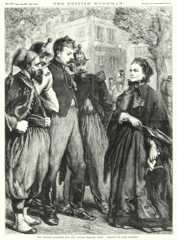 De franske soldatene og "Little English Lady" (gravering) av John Gilbert