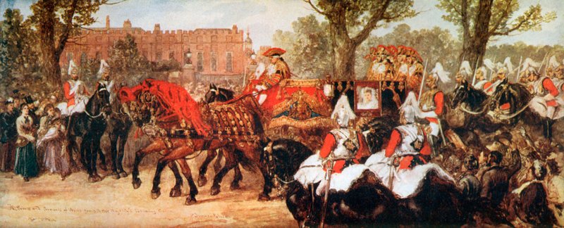 Prinsen og prinsessen av Wales på vei til dronningens salong av John Gilbert