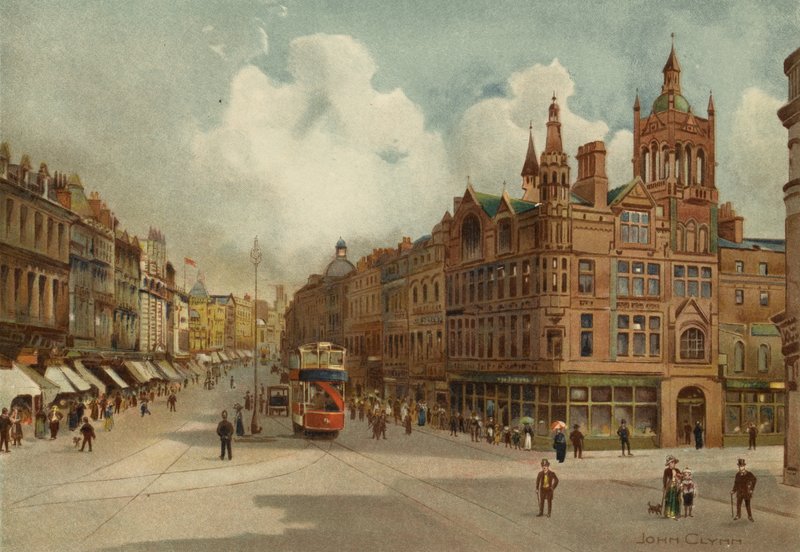 Liverpool: Lord Street, med Church Street i avstand (farge litho) av John Glynn