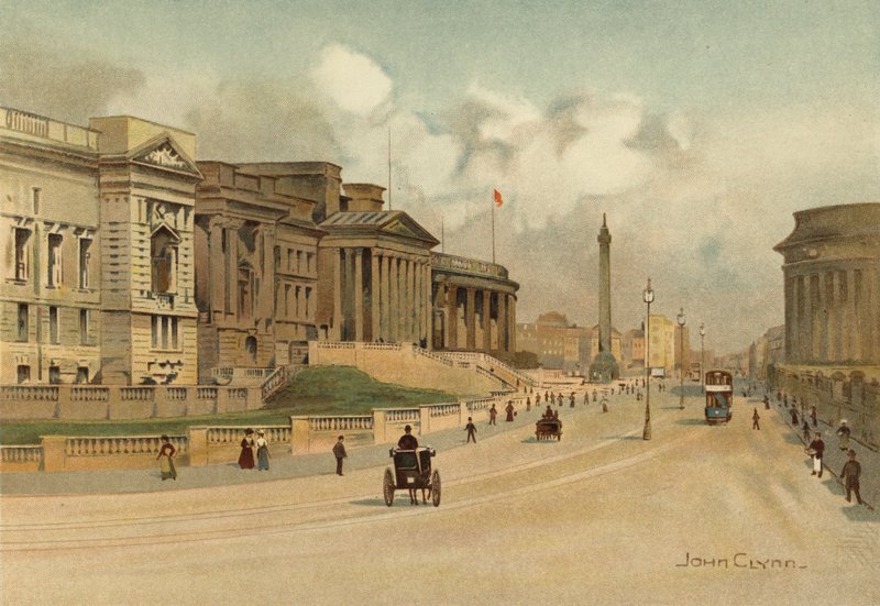 Liverpool: William Brown Street, Technical School, Museum and Free Library (farge litho) av John Glynn