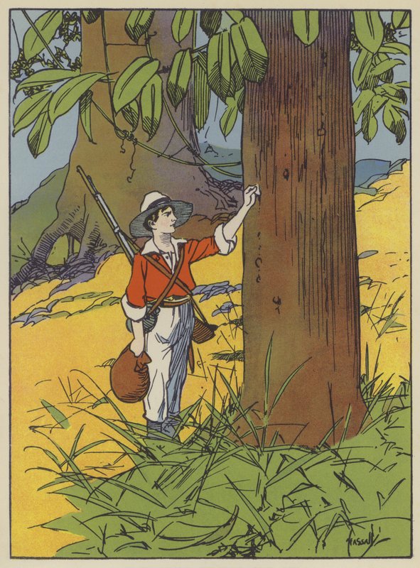 Illustrasjon for Swiss Family Robinson (farge litho) av John Hassall