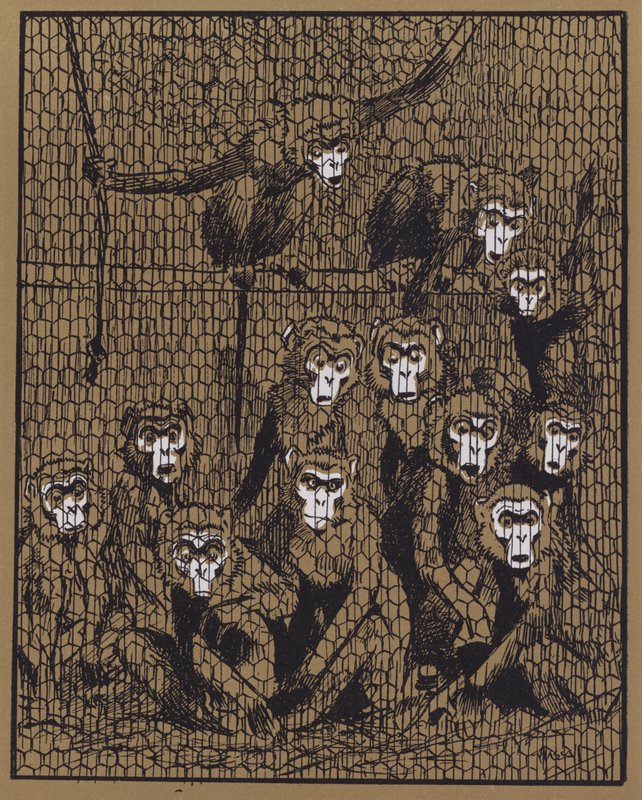 "De innsatte reiste seg som en mann og surret seg inn i en virkelig forferdelig raseri" (farge litho) av John Hassall