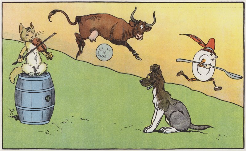 Den lille hunden lo av å se en slik sport (farge litho) av John Hassall