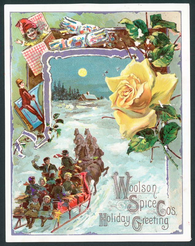 Woolson Spice Company julekort (chromolitho) av John Henry Bufford