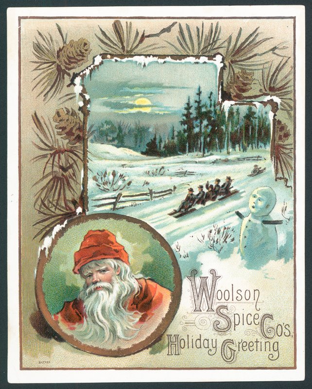 Woolson Spice Company julekort (chromolitho) av John Henry Bufford
