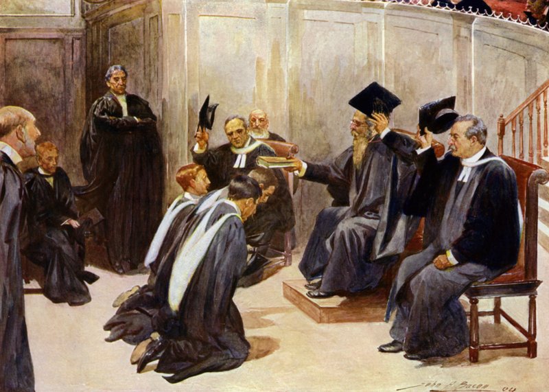 Gir grader i Sheldonian Theatre, Oxford (farge litho) av John Henry Frederick (after) Bacon
