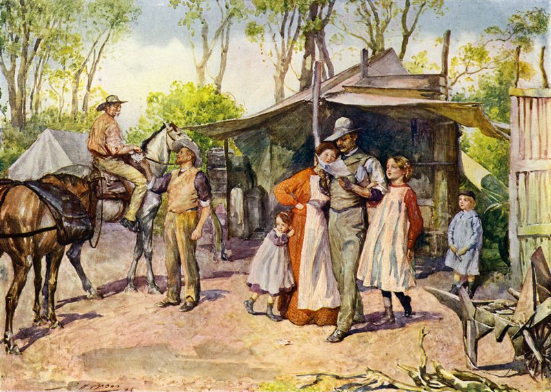 Levere brev i den australske busken (farge litho) av John Henry Frederick (after) Bacon
