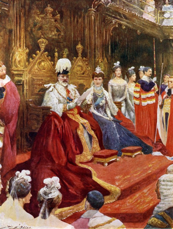 Kongen åpner parlamentet (farge litho) av John Henry Frederick (after) Bacon