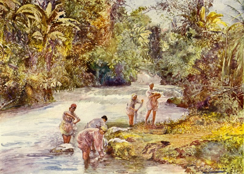 The White River, Jamaica (farge litho) av John Henry Frederick (after) Bacon