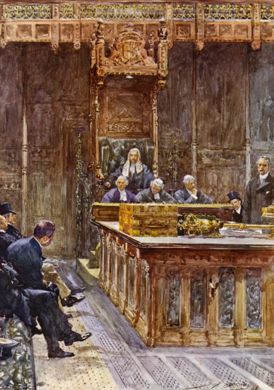 Taleren for Underhuset (farge litho) av John Henry Frederick (after) Bacon