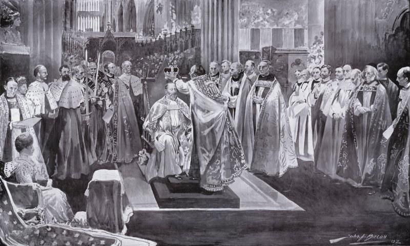Kroningen av kong Edward VII av erkebiskopen av Canterbury, Westminster Abbey, London, 1902 av John Henry Frederick Bacon