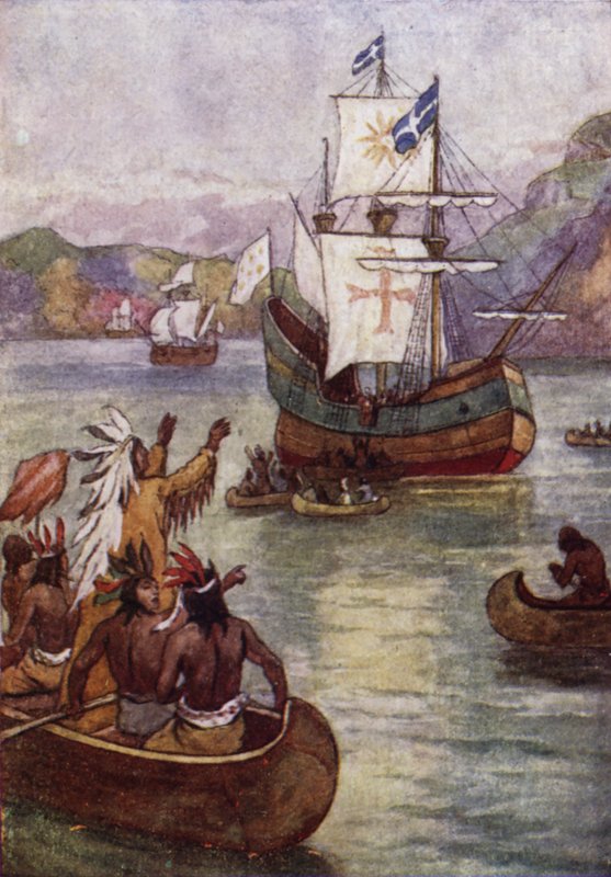 Den franske oppdageren Jacques Cartiers skip på St Lawrence River, Canada av John Jellicoe