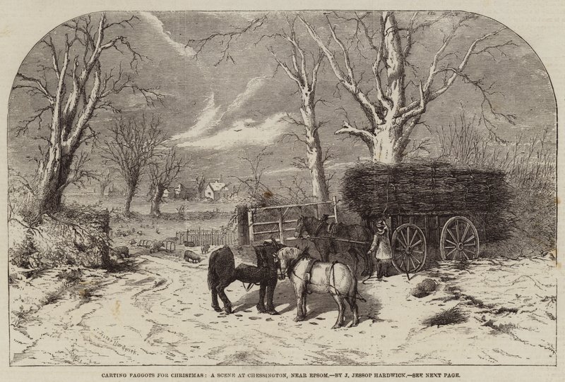 Carting Paggots for Christmas, en scene i Chessington, nær Epsom av John Jessop Hardwick