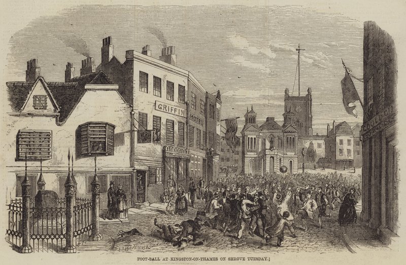 Fotball på Kingston-on-Thames på fastelavn av John Jessop Hardwick