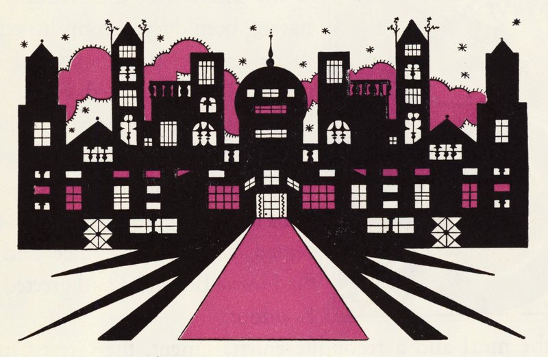 Utsmykning for historien om Aladdin og den fantastiske lampen (litho i farge) av John Kettelwell