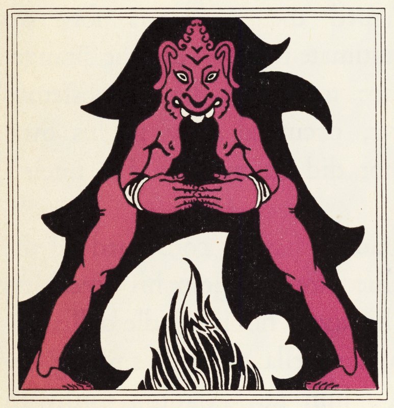 Utsmykning for historien om Aladdin og den fantastiske lampen (litho i farge) av John Kettelwell