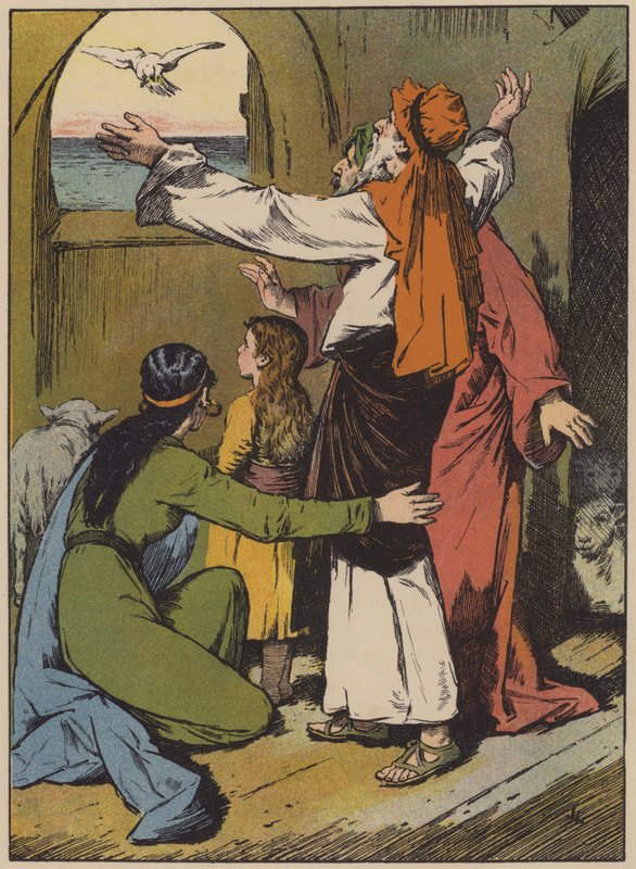 Duen bringer et grønt blad til Noah av John Lawson