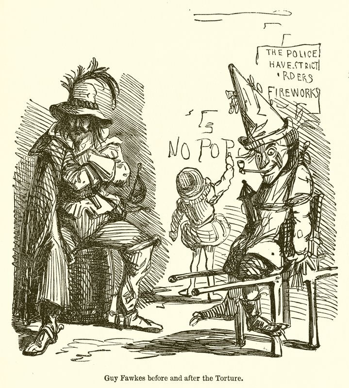 Guy Fawkes før og etter torturen av John Leech