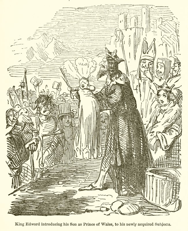 Kong Edward introduserer sin sønn som prins av Wales, for sine nyervervede undersåtter av John Leech