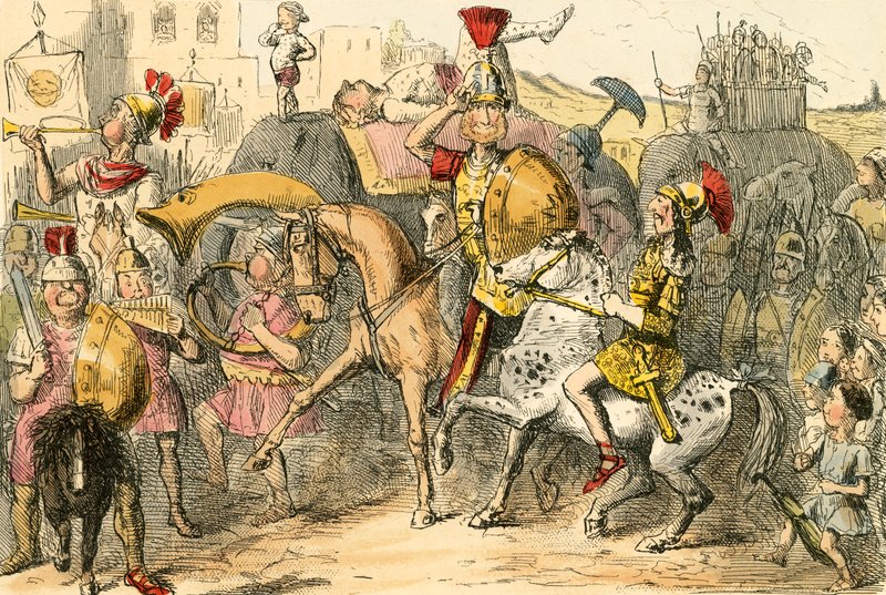 Pyrrhus ankommer Italia med troppen sin av John Leech