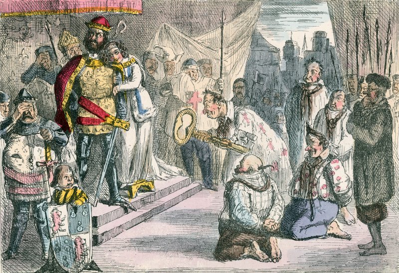 Dronning Philippa går i forbønn med Edward III for de seks burgerne i Calais av John Leech